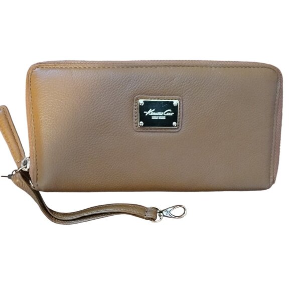 KENNETH COLE Saddle Brown Leather Wallet W/ Removable Wristlet- Zip Around - Picture 1 of 14